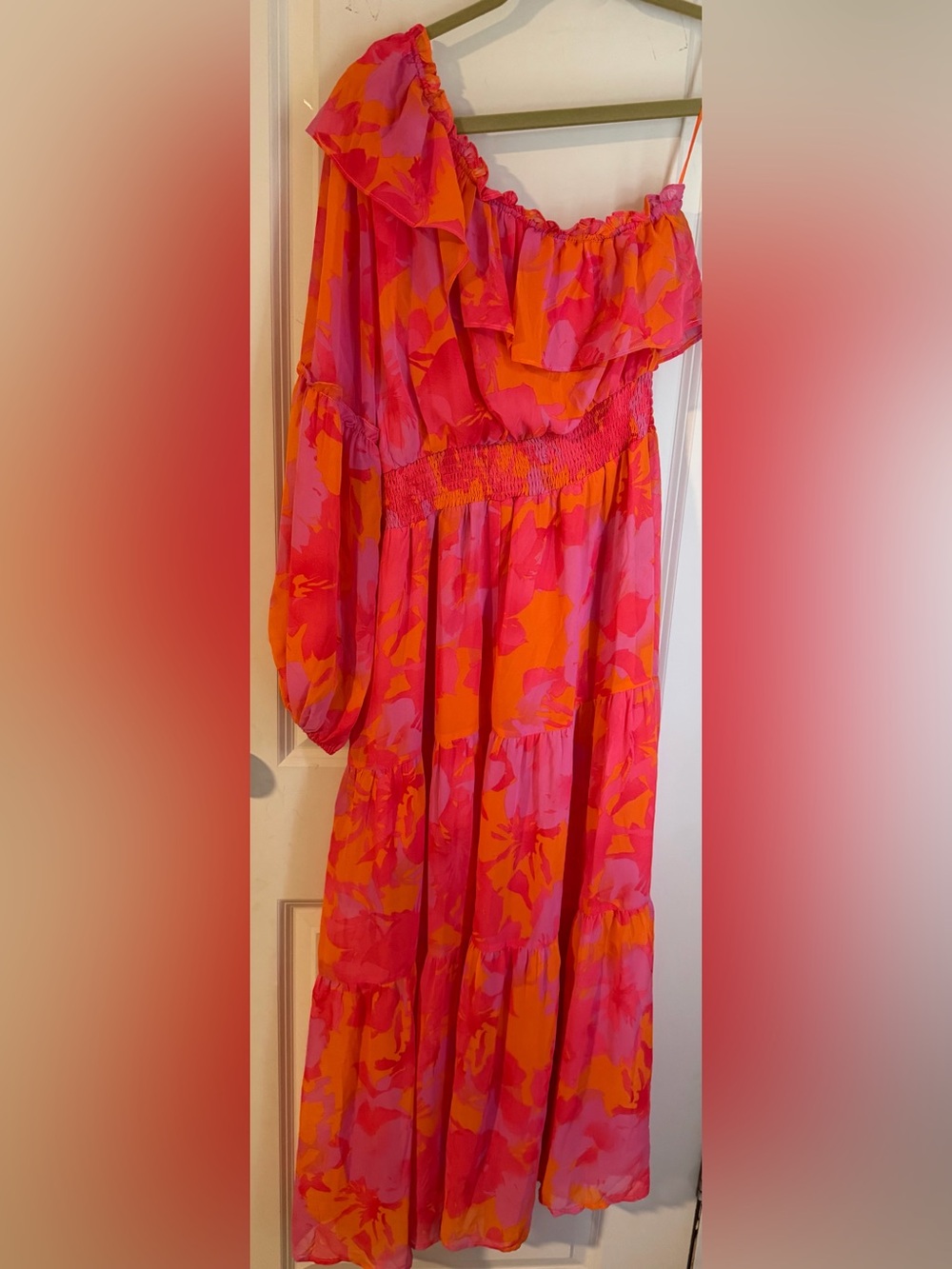 Hailey & co tangerine Vibrant Pink & Orange Floral Maxi Dress S rayon garden - Picture 9 of 10